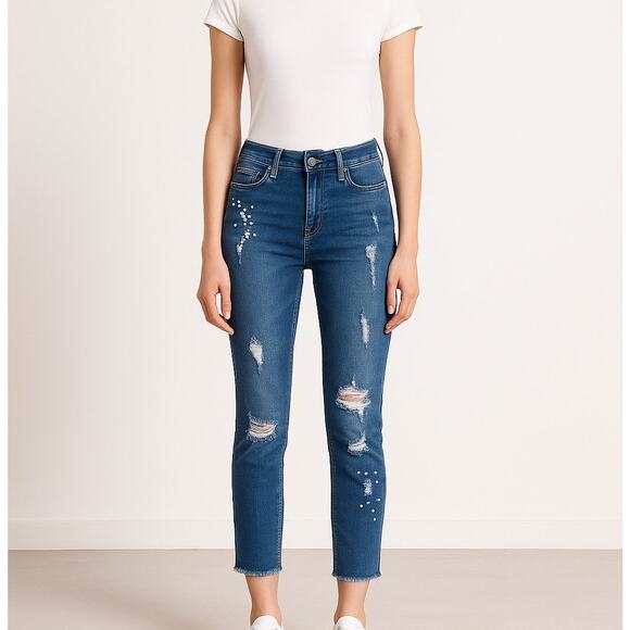 2/$30 Buffalo David Bitton 28 Womens Blue Faith Pearl Distressed Skinny Jeans - Picture 1 of 12